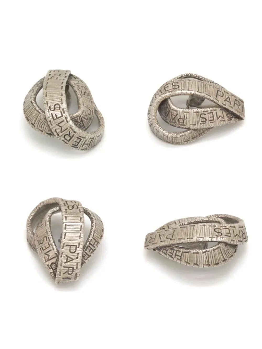 Hermes Logo Ribbon Motif Earrings Clip on Silver